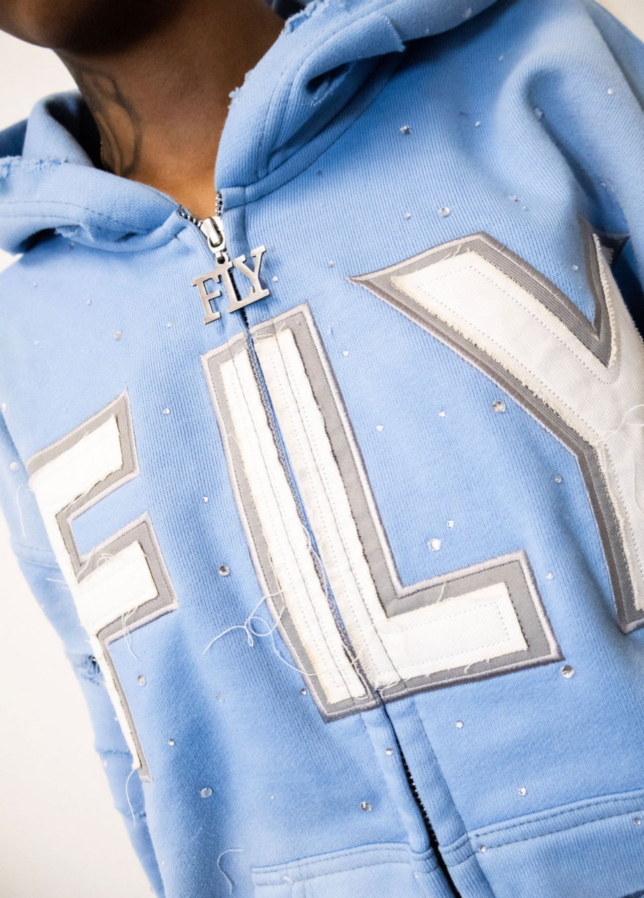 (FLY) Distressed Rhinestone Jacket