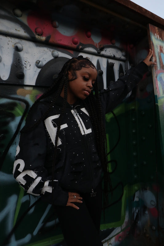 (FLY) Distressed Rhinestone Jacket